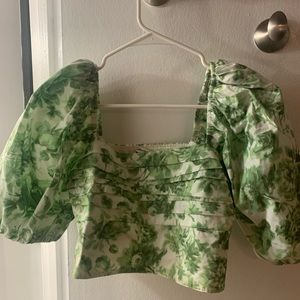 Abercrombie & Fitch Emerson Green Floral Puff Sleeve Crop Top Size M